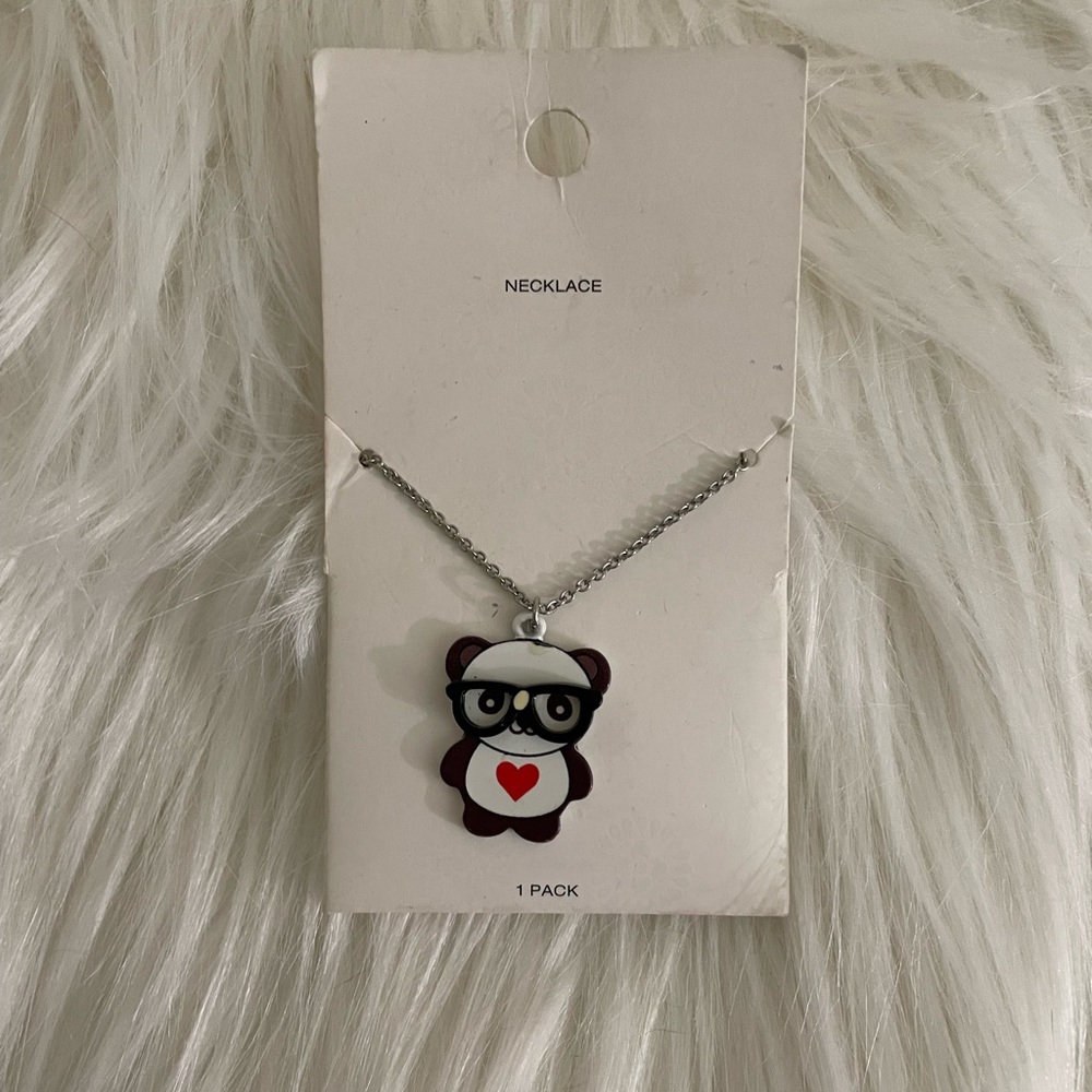Adorable panda with glasses and heart. Silver chain. Never worn.